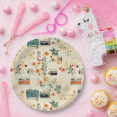 ヴィンテージフローラとカメラパターン(6) ペーパープレート (パーティー)