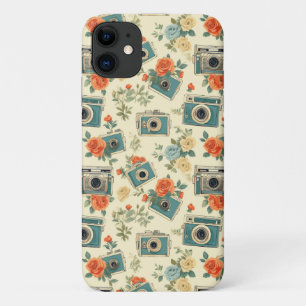 ヴィンテージフローラとカメラパターン iPhone 11 ケース