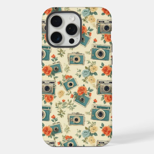 ヴィンテージフローラとカメラパターン iPhoneケース (裏面)
