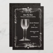 ヴィンテージフローラとシルバーシャンパントースト 招待状 (正面/裏面)