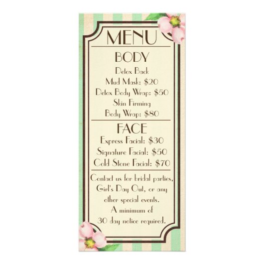 ヴィンテージフローラとストライプメニューカード ラックカード (正面)