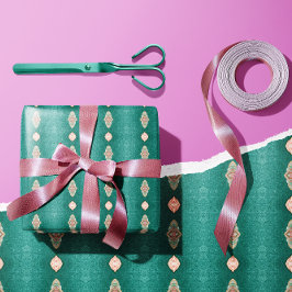 ヴィンテージフローラとティール（緑がかった色）紙ラップセット ラッピングペーパーシート