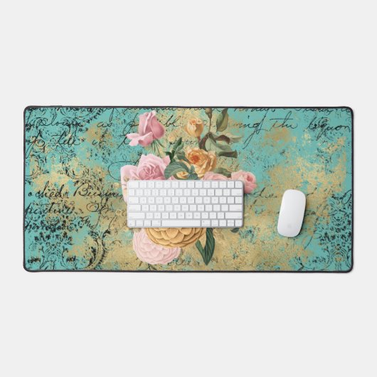 ヴィンテージフローラとバタフライブーケ デスクマット (キーボード&マウス)
