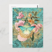 ヴィンテージフローラとバタフライブーケ ポストカード (正面/裏面)