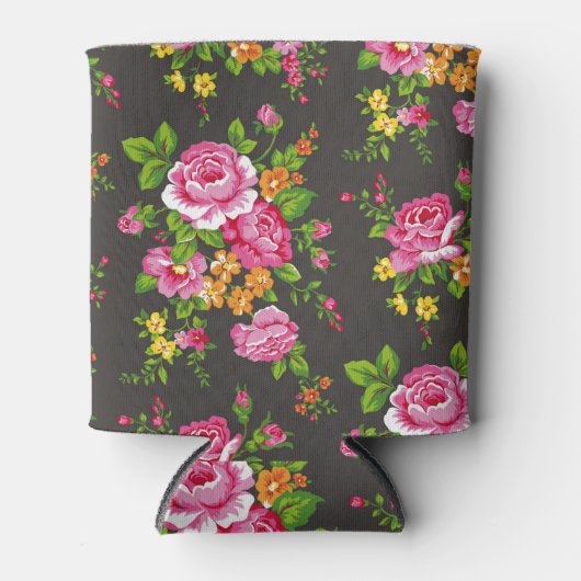 ヴィンテージフローラとピンクのバラ 缶クーラー (正面)