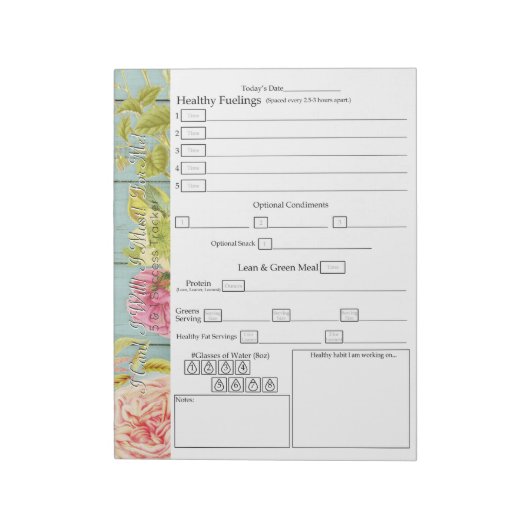 ヴィンテージフローラと木材「FOR ME」 5 Plus 1成功 ノートパッド (回転)