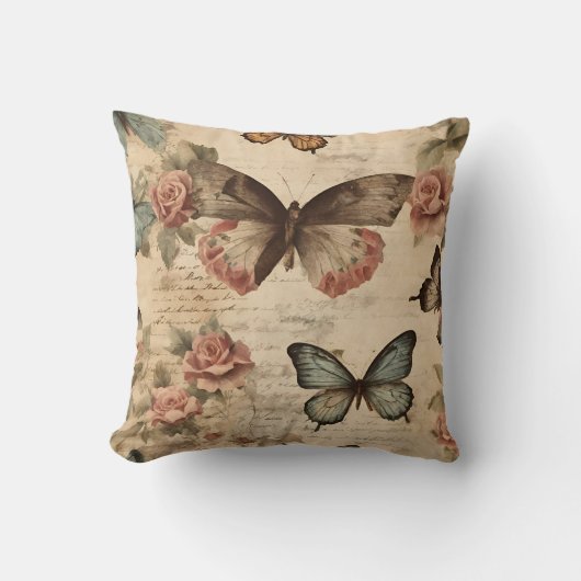 ヴィンテージフローラと蝶装飾用クッション クッション (正面)