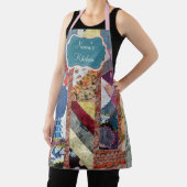 ヴィンテージフローラと青パッチワークキルト エプロン (インサイチュ)