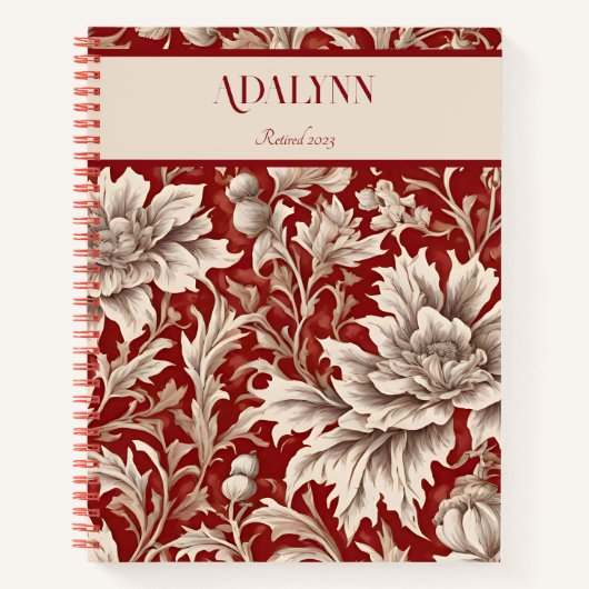 ヴィンテージフローラの引退用ギフトお母さん赤 ノートブック (正面)