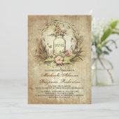 ヴィンテージフローラの瓶の結婚素朴 招待状 (スタンド正面)