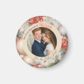 ヴィンテージフローラの結婚した最初のクリスマス写真 マグネット (正面)