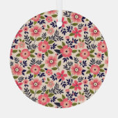 ヴィンテージフローラの背景、ディティなピンクの花。 ガラスオーナメント (裏面)