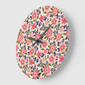 ヴィンテージフローラの背景、ディティなピンクの花。 ラージ壁時計 (傾斜)