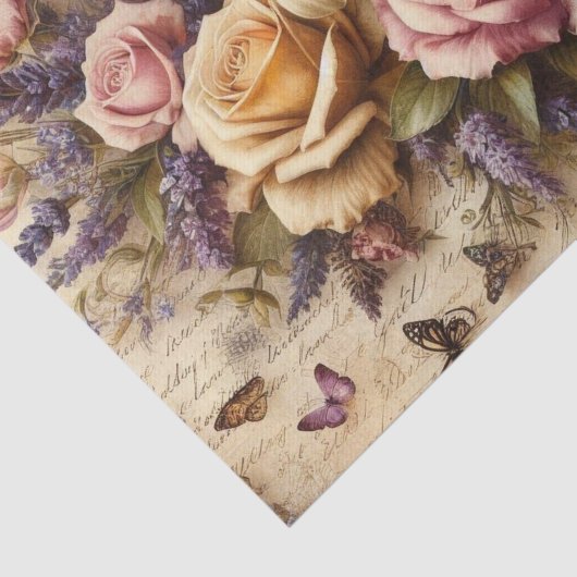 ヴィンテージフローラの花束と蝶のデコページ 薄葉紙 (詳細)