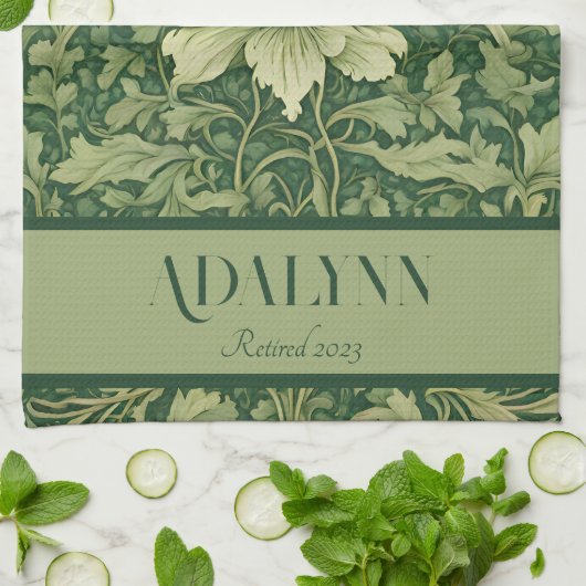 ヴィンテージフローラの退役祝いプレゼントお母さんグリーン キッチンタオル (折り畳み)