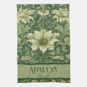 ヴィンテージフローラの退役祝いプレゼントお母さんグリーン キッチンタオル (縦)