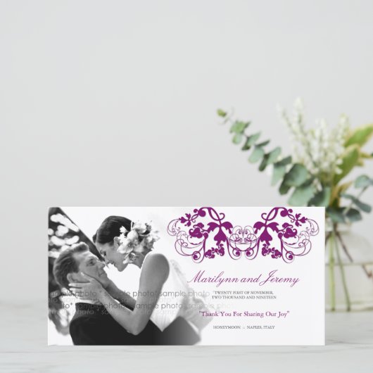 ヴィンテージフローラはパープル結婚の感謝 サンキューカード (スタンド正面)