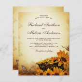 ヴィンテージフローラひまわり予算結婚式招待状 (正面/裏面)