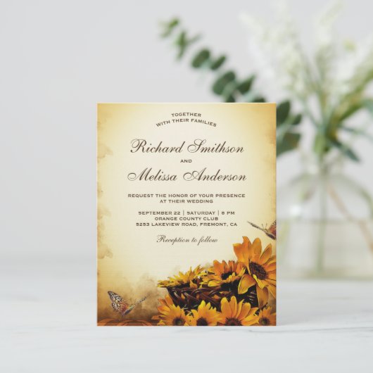 ヴィンテージフローラひまわり予算結婚式招待状 (スタンド正面)