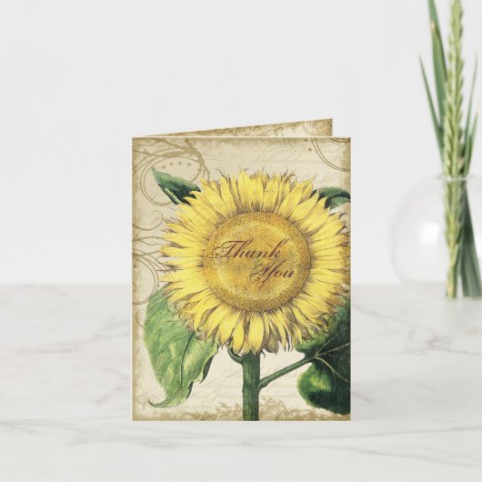 ヴィンテージフローラひまわり – 秋秋の結婚式 サンキューカード (正面)
