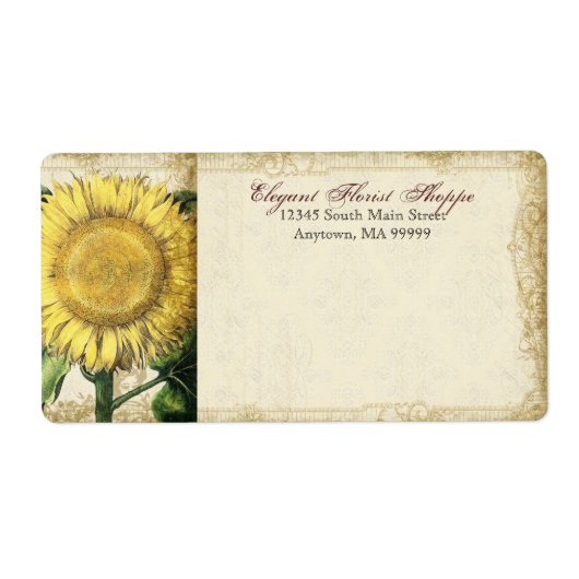 ヴィンテージフローラひまわり – 秋秋の結婚式 ラベル (正面)