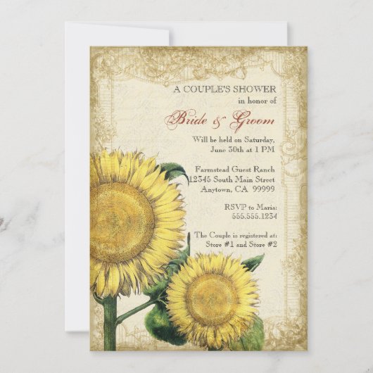 ヴィンテージフローラひまわり – 秋秋の結婚式 招待状 (正面)