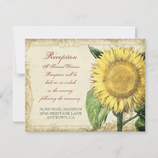 ヴィンテージフローラひまわり – 秋秋の結婚式 招待状 (正面)