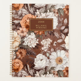 ヴィンテージフローラほこりっぽい茶色のピーチ水色の花 プランナー手帳