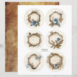 ヴィンテージフローラほこりっぽい青いエフェメララベルセット