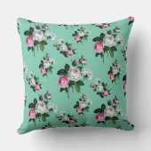 ヴィンテージフローラみすぼらしいシックなピンクの白いバラ、グリー クッション (裏面)