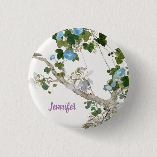 ヴィンテージフローラアジアスタイルパステルカラー名 缶バッジ (正面)