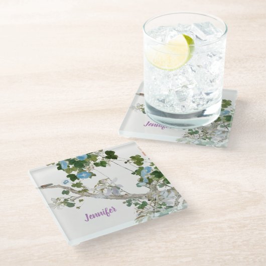 ヴィンテージフローラアジアスタイルリトグラフ名 ガラスコースター (アングル)