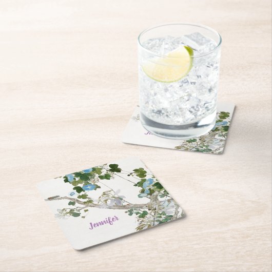 ヴィンテージフローラアジアスタイルリトグラフ名 スクエアペーパーコースター (インサイチュ)