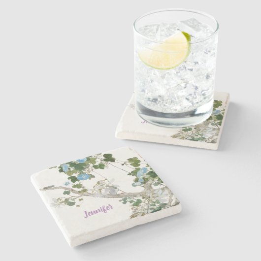 ヴィンテージフローラアジアスタイルリトグラフ名 ストーンコースター (横)