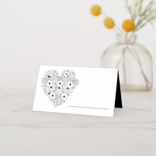 ヴィンテージフローラアネモン白黒結婚花 プレイスカード (正面)