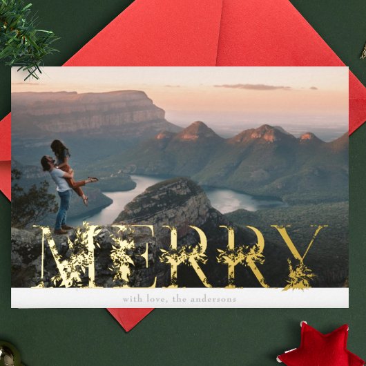 ヴィンテージフローラアルファベットメリークリスマスフォト金ゴールド 箔シーズンカード