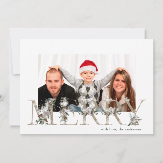 ヴィンテージフローラアルファベットメリークリスマスフォト シーズンカード (正面)