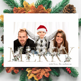 ヴィンテージフローラアルファベットメリークリスマスフォト シーズンカード