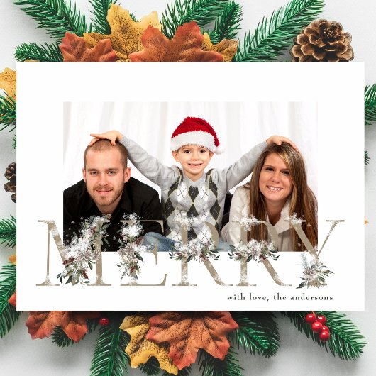 ヴィンテージフローラアルファベットメリークリスマスフォト シーズンカード