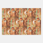 ヴィンテージフローラアルフォンスミュシャアールヌーボーブラウン ラッピングペーパーシート (正面)