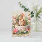 ヴィンテージフローラアンティークイースターウサギ ポストカード (スタンド正面)
