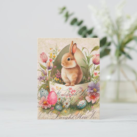 ヴィンテージフローラアンティークイースターウサギ ポストカード (スタンド正面)