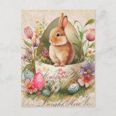 ヴィンテージフローラアンティークイースターウサギ ポストカード (正面)