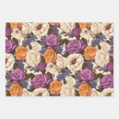 ヴィンテージフローラアンティークオレンジパープルクリームフラワー ラッピングペーパーシート (正面3)