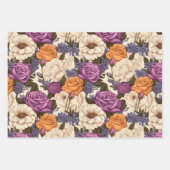 ヴィンテージフローラアンティークオレンジパープルクリームフラワー ラッピングペーパーシート (正面)