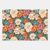 ヴィンテージフローラアンティークオレンジブルーピンクの花 ラッピングペーパーシート (正面3)