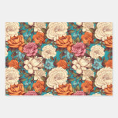 ヴィンテージフローラアンティークオレンジブルーピンクの花 ラッピングペーパーシート (正面)