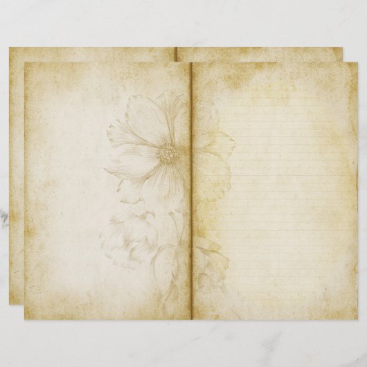 ヴィンテージフローラアンティークスタイル仕訳帳紙 (正面/裏面)