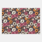 ヴィンテージフローラアンティークネイビーブルーピンクの花 ラッピングペーパーシート (正面3)