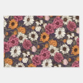 ヴィンテージフローラアンティークネイビーブルーピンクの花 ラッピングペーパーシート (正面2)